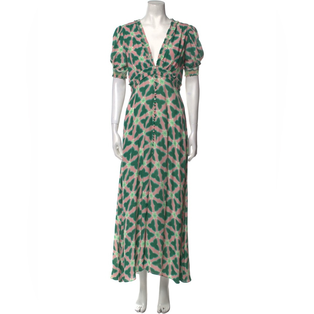 SALONI Lea Green and Pink Geometric Maxi Dress